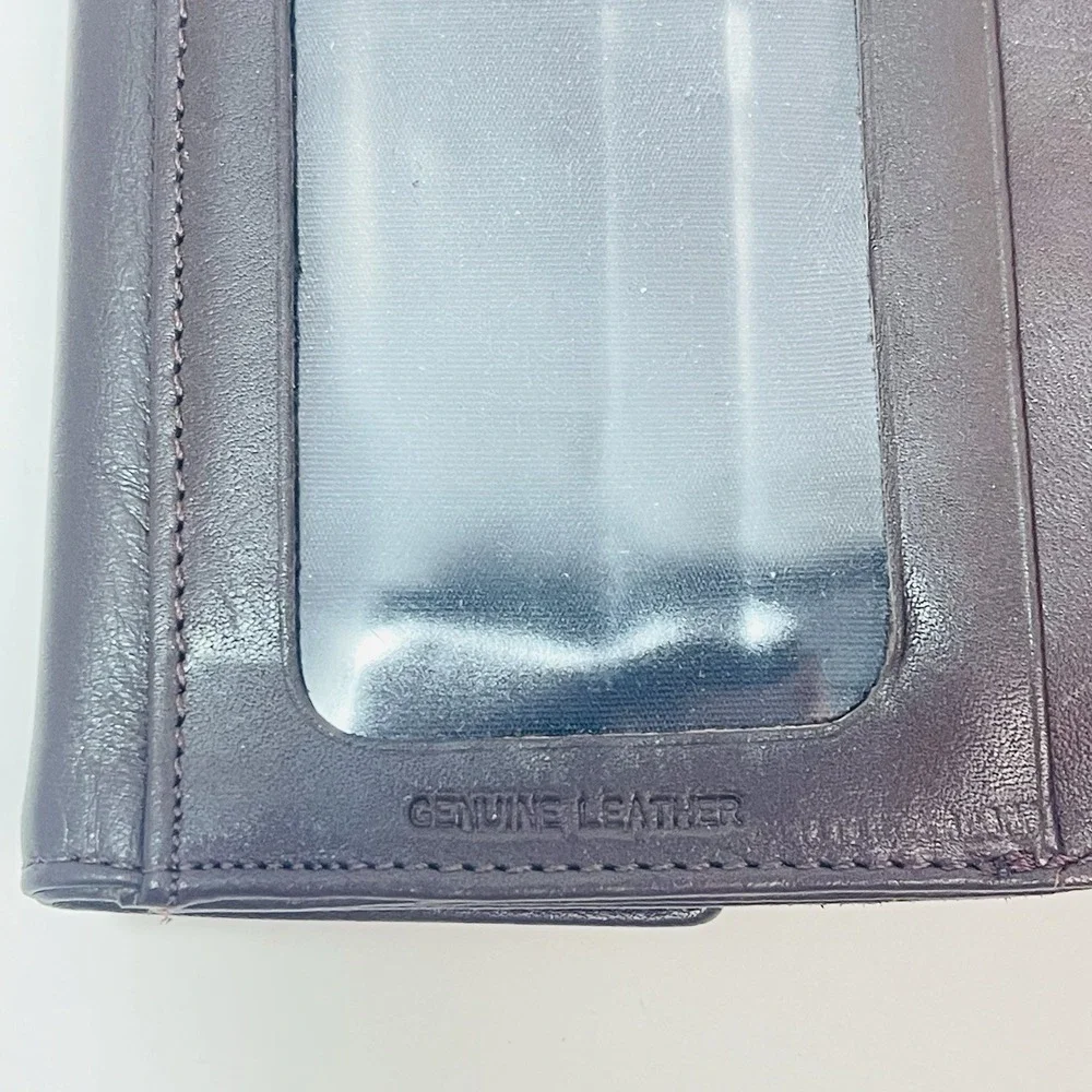 Perlina New York Brown Leather Double Snap Wallet Change Purse Tri-Fold‎ 5